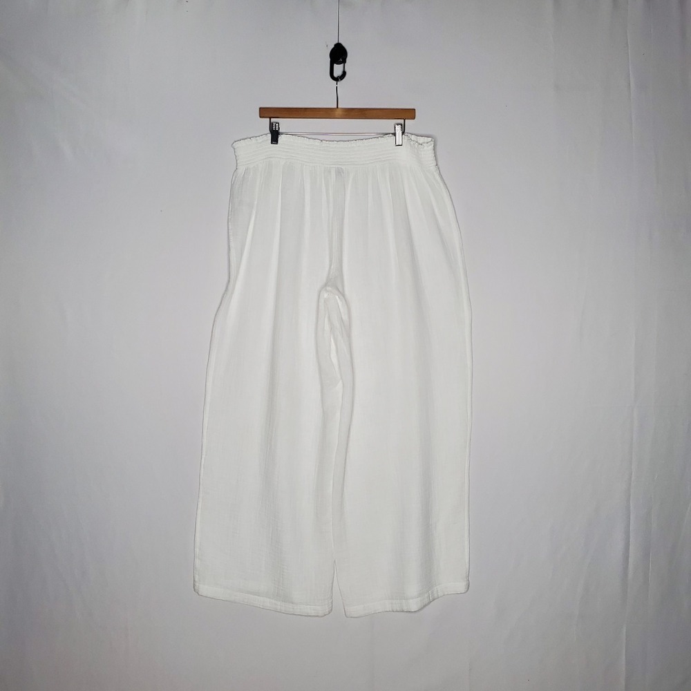 Casa Cabana Wide Leg Pants Women 2X Gauze Cotton White Smocked Wide Band Beachy